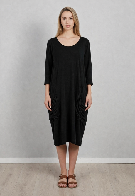 Plain Front Pocket Oversized Cotton Dress