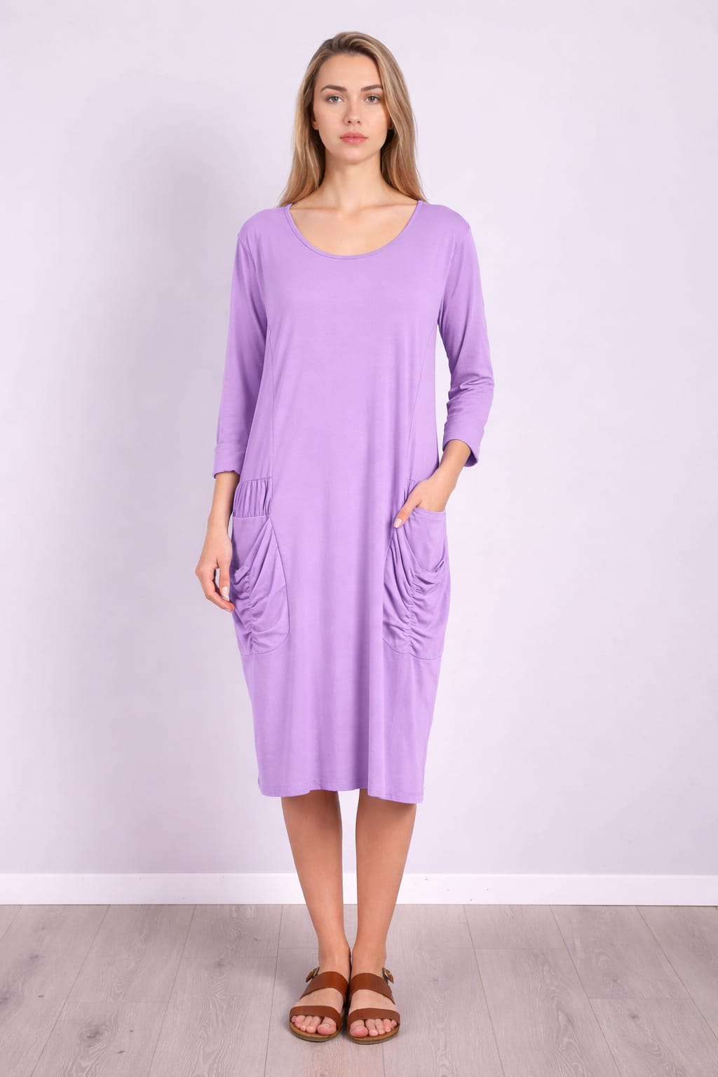 Plain Front Pocket Oversized Cotton Dress