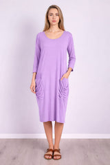 Plain Front Pocket Oversized Cotton Dress