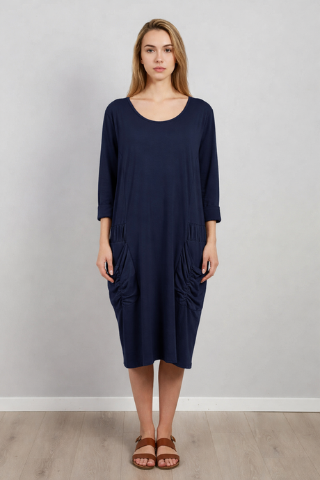 Plain Front Pocket Oversized Cotton Dress