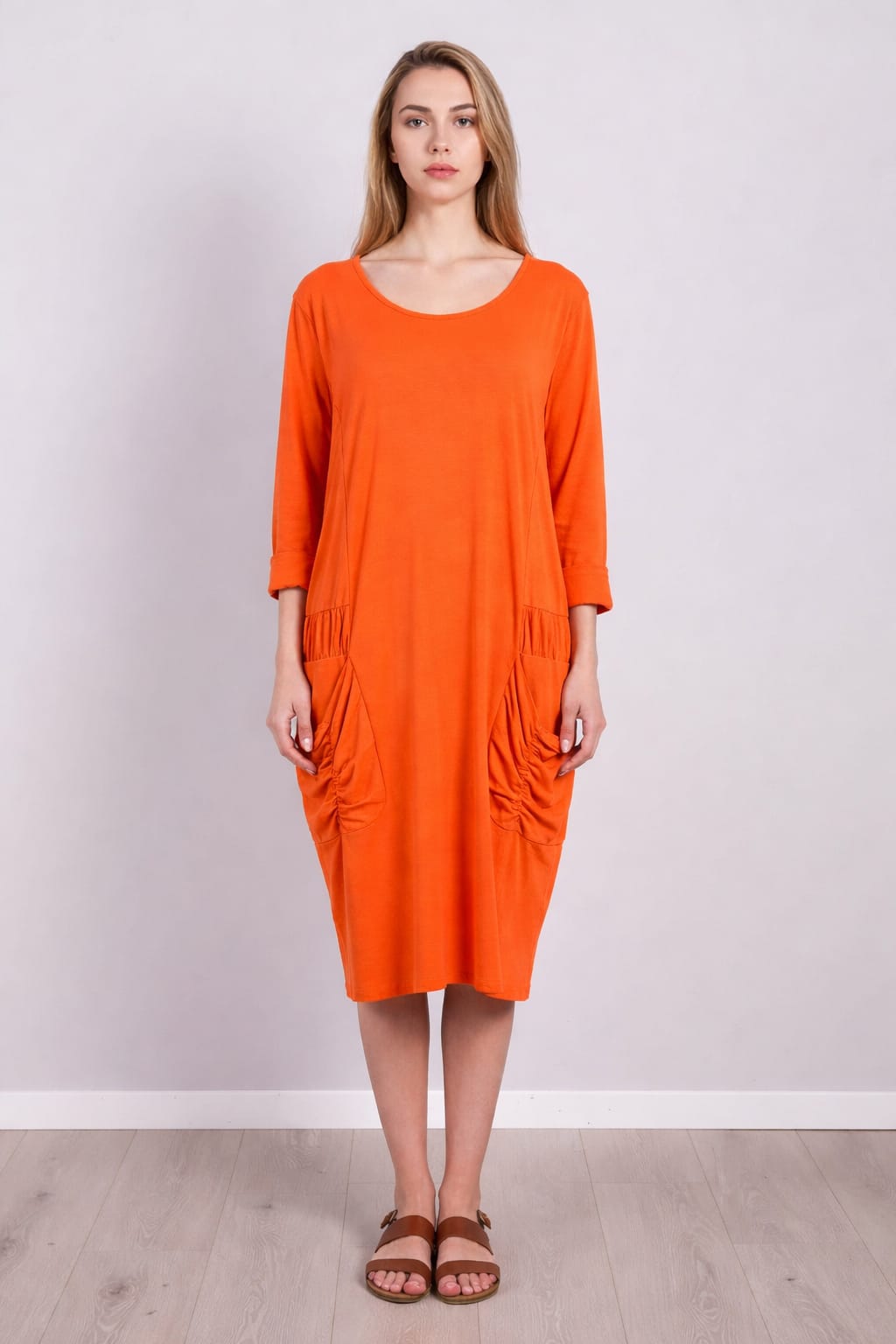 Plain Front Pocket Oversized Cotton Dress