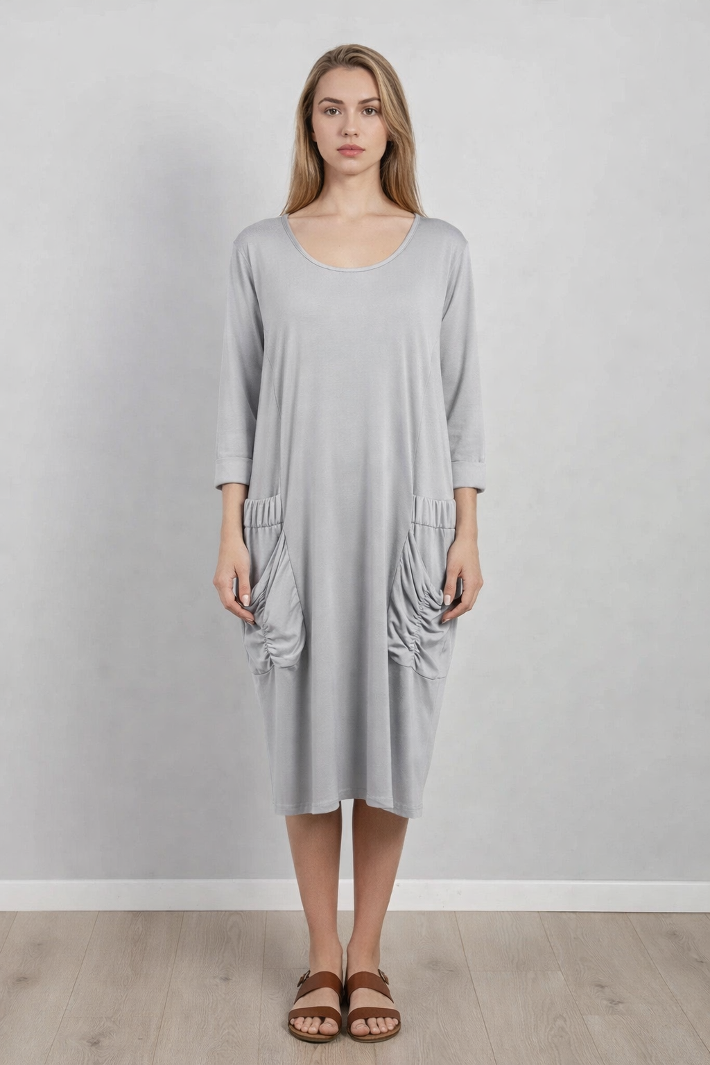 Plain Front Pocket Oversized Cotton Dress