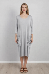 Plain Front Pocket Oversized Cotton Dress