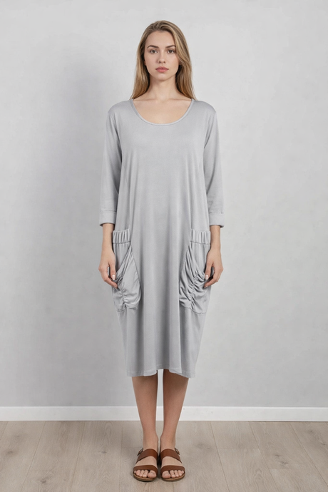 Plain Front Pocket Oversized Cotton Dress