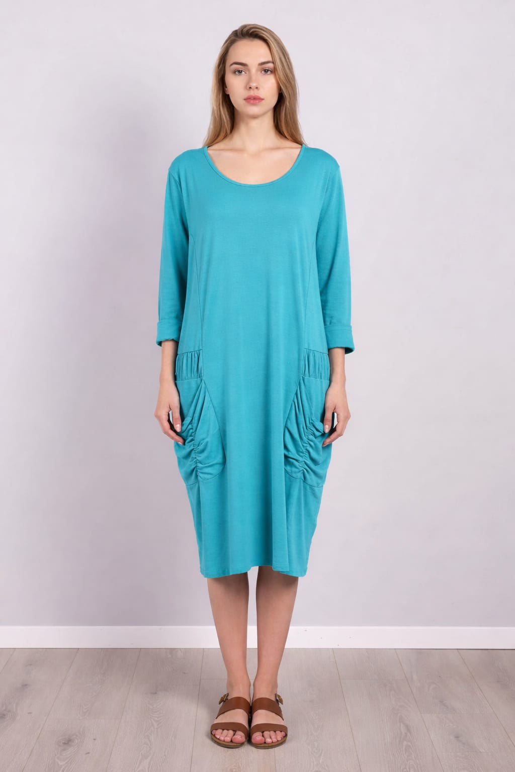 Plain Front Pocket Oversized Cotton Dress