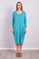 Plain Front Pocket Oversized Cotton Dress