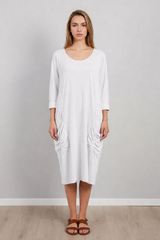Plain Front Pocket Oversized Cotton Dress