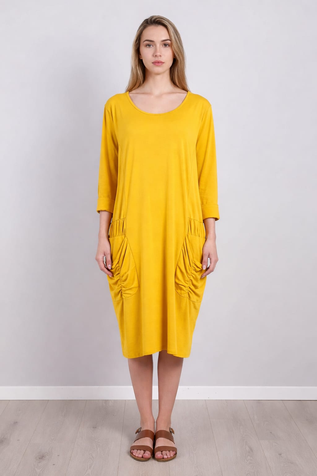 Plain Front Pocket Oversized Cotton Dress