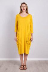 Plain Front Pocket Oversized Cotton Dress