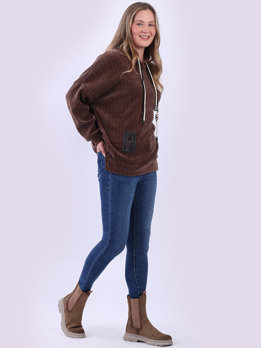 Solid Corduroy Drop Shoulders Baggy Hooded Jumper