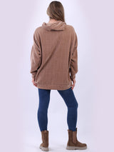 Solid Corduroy Drop Shoulders Baggy Hooded Jumper