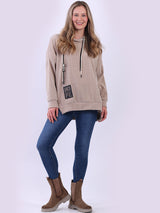 Solid Corduroy Drop Shoulders Baggy Hooded Jumper