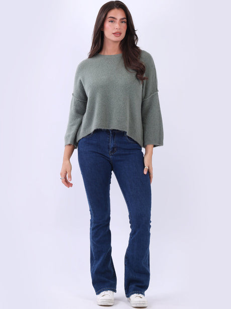 Solid Knitted Baggy Crop Sweater