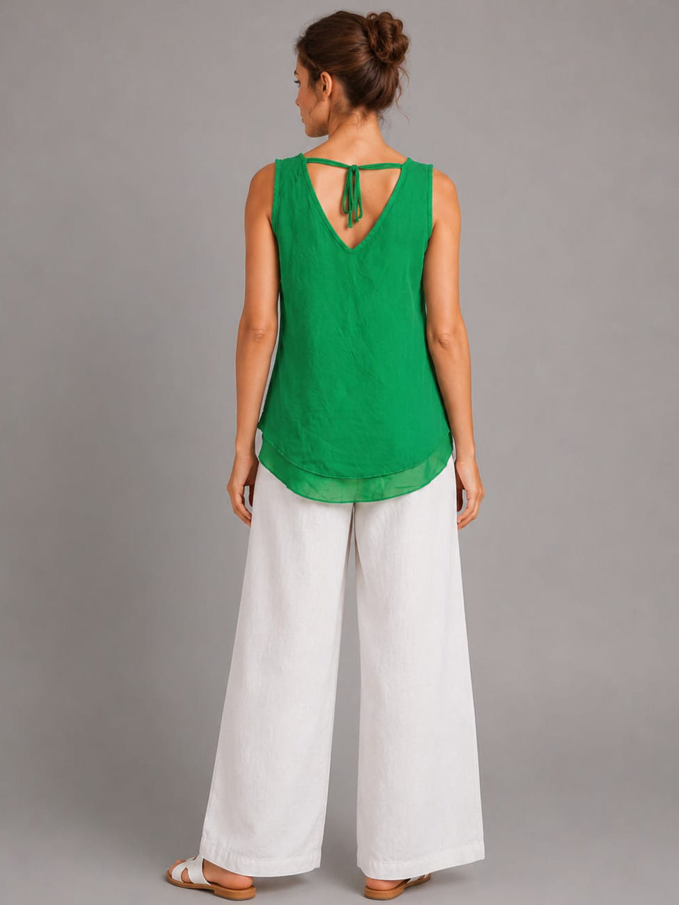 Solid Side Tie Knot Crop Linen Vest