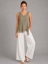 Plain Linen Vest Top Khaki