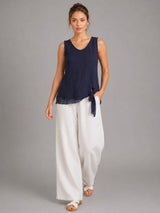 Plain Linen Vest Top Navy