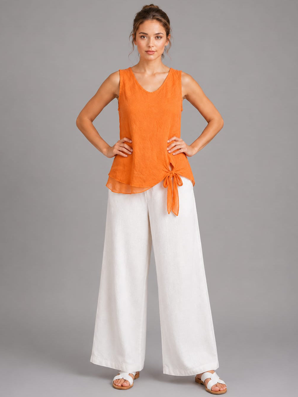 Plain Linen Vest Top Orange