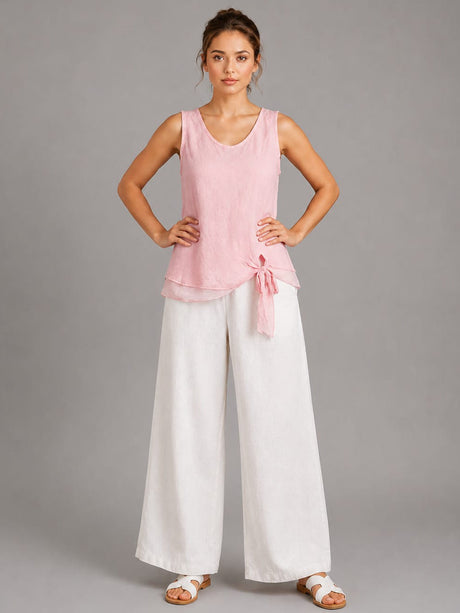 Plain Linen Vest Top Pink