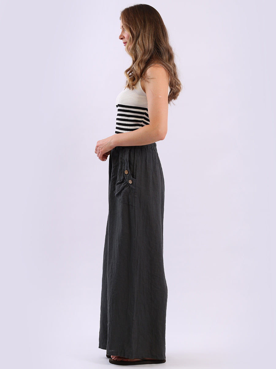 Wide Leg Plain Linen Trouser