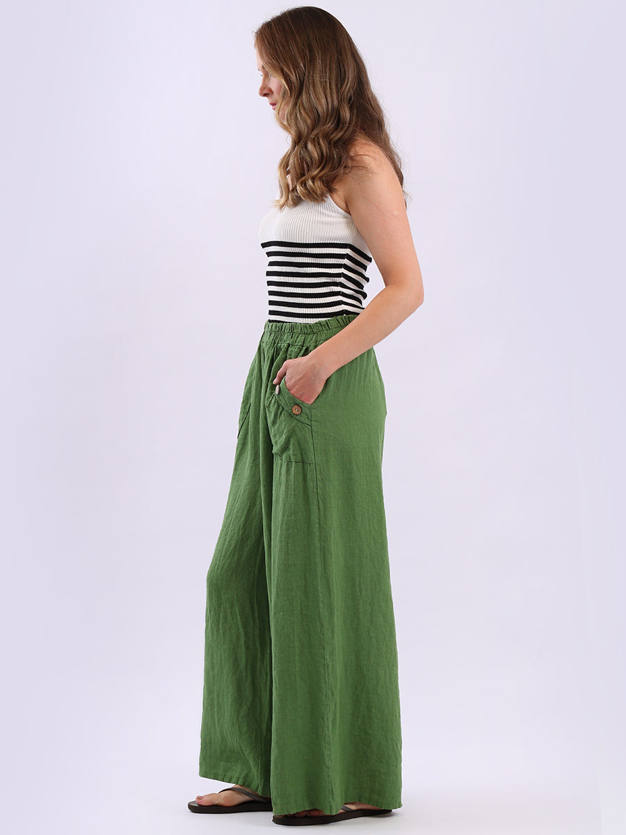 Wide Leg Plain Linen Trouser