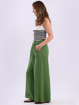 Wide Leg Plain Linen Trouser