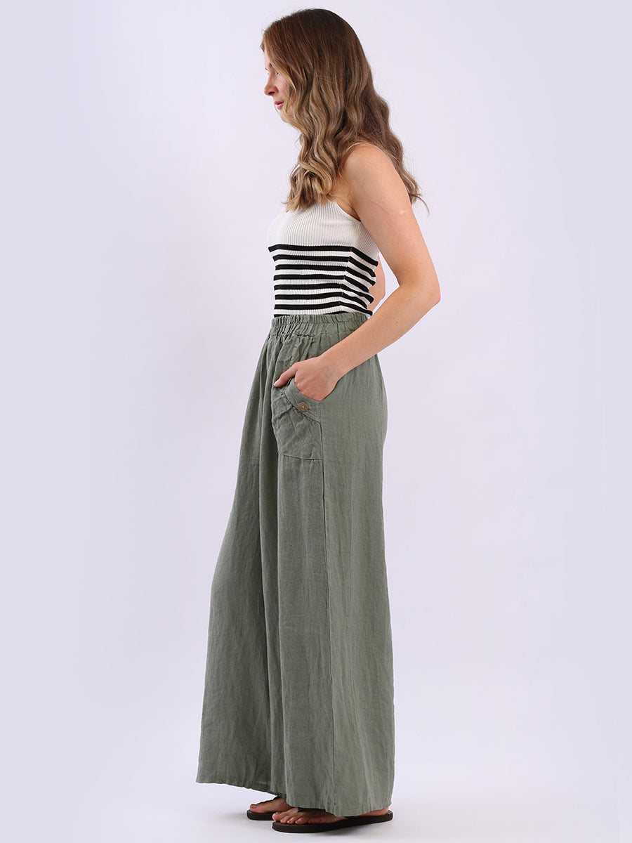 Wide Leg Plain Linen Trouser
