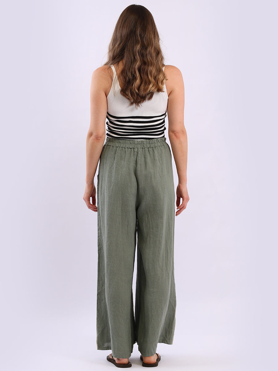 Wide Leg Plain Linen Trouser