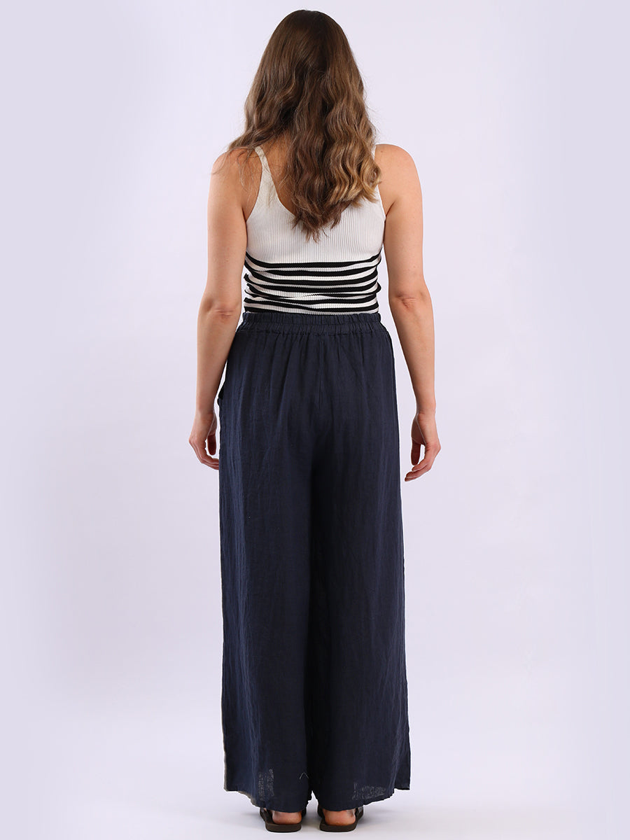 Wide Leg Plain Linen Trouser