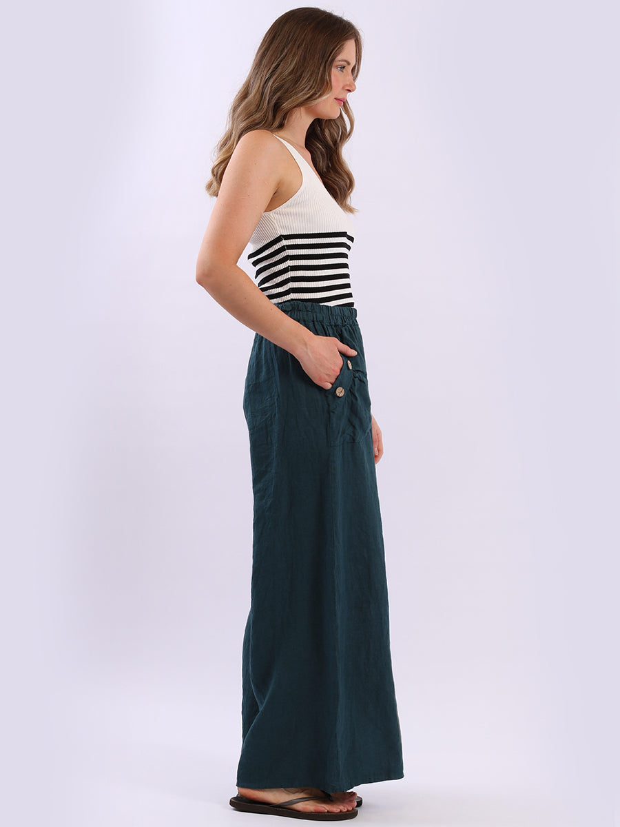 Wide Leg Plain Linen Trouser