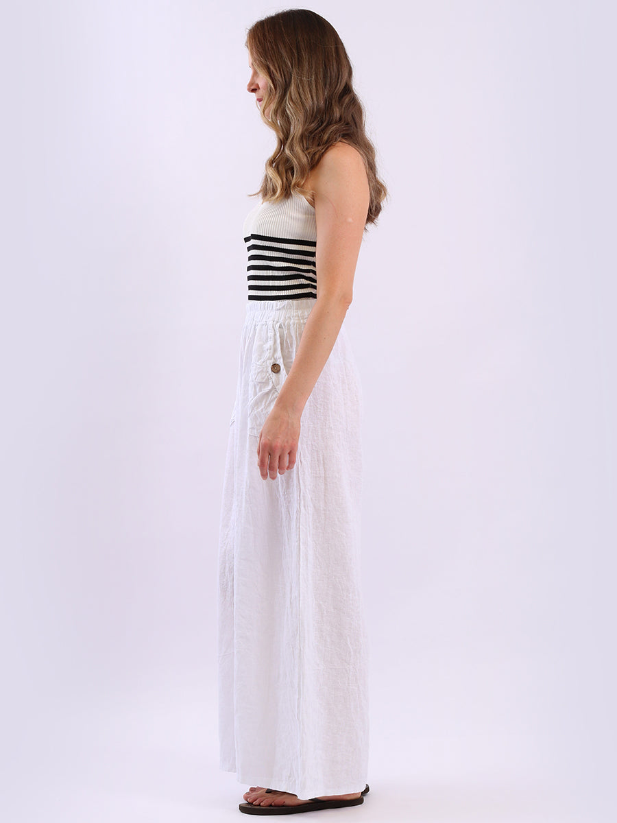 Wide Leg Plain Linen Trouser