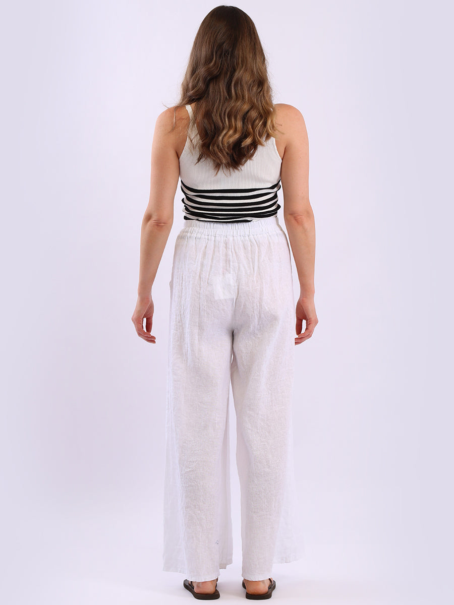 Wide Leg Plain Linen Trouser