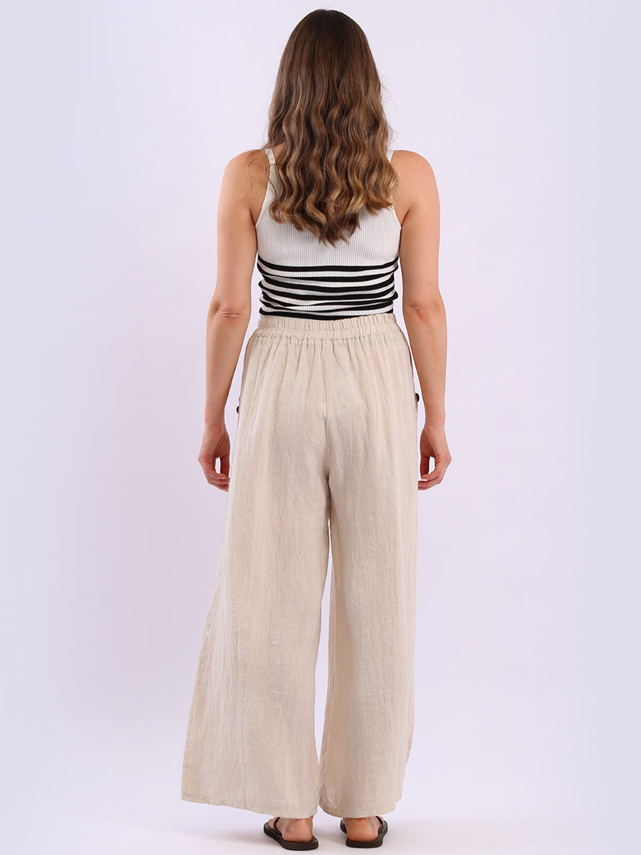 Wide Leg Plain Linen Trouser