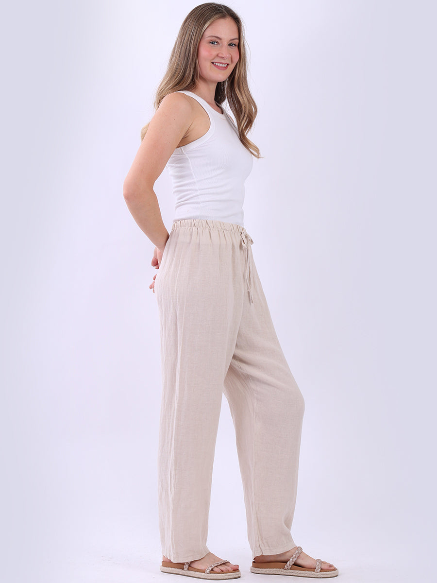 Straight Leg Plain Linen Women Pant