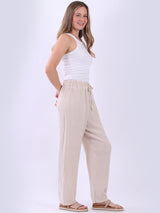 Straight Leg Plain Linen Women Pant