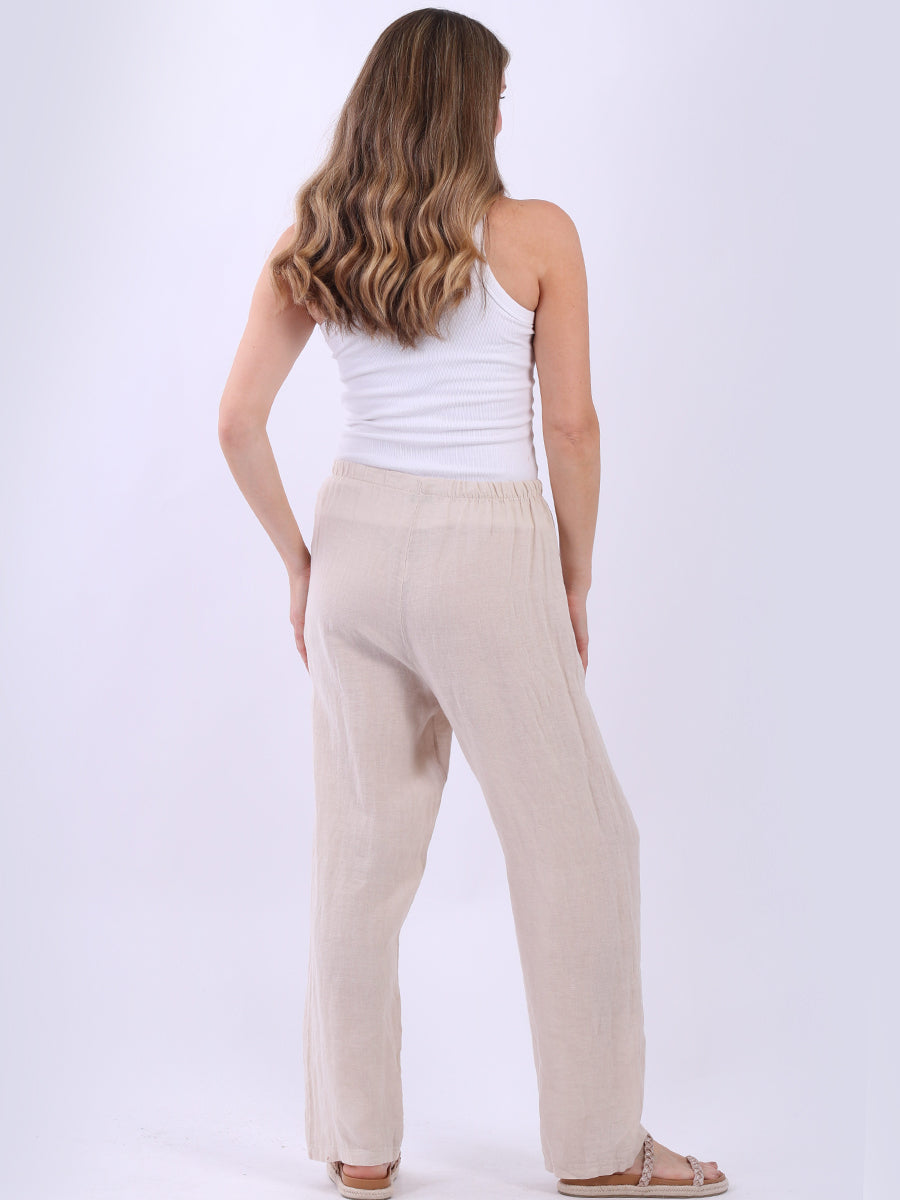 Straight Leg Plain Linen Women Pant