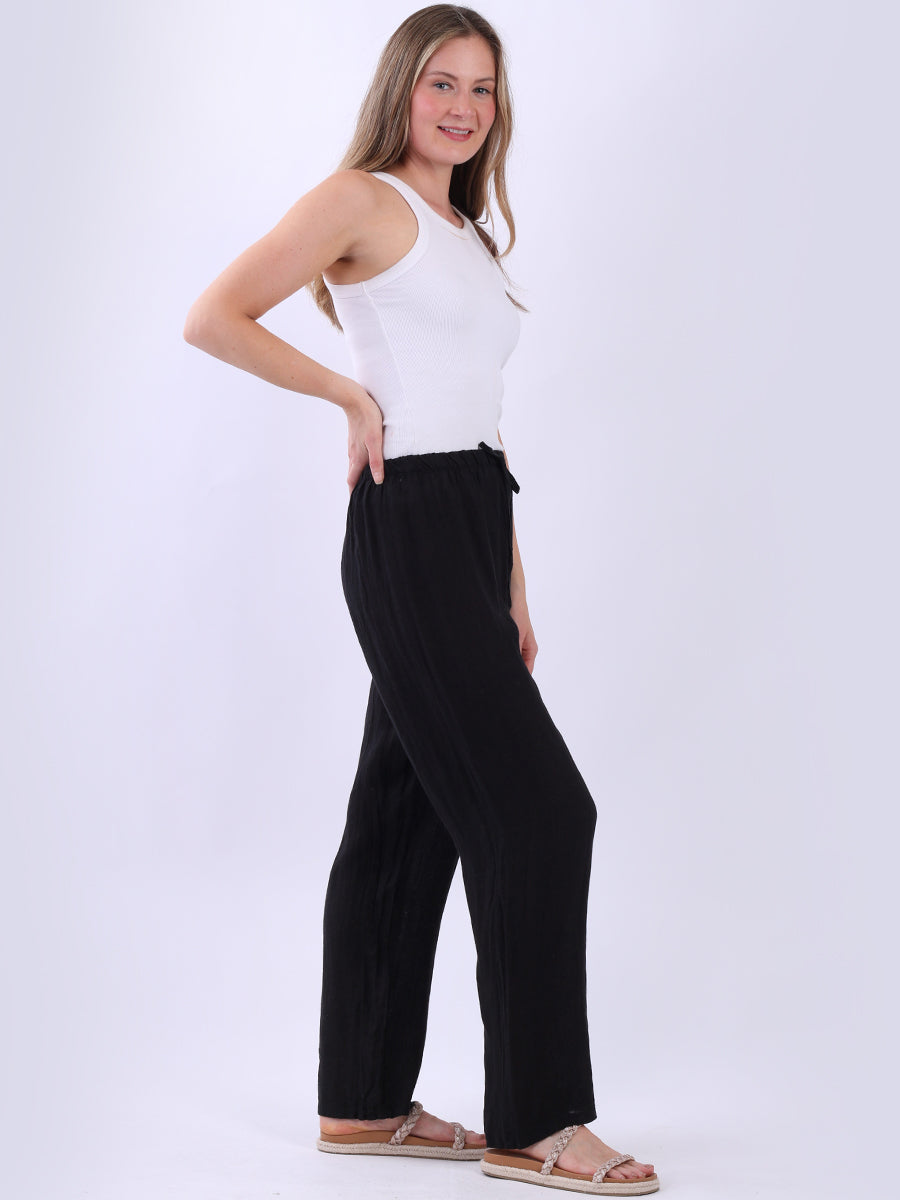 Straight Leg Plain Linen Women Pant