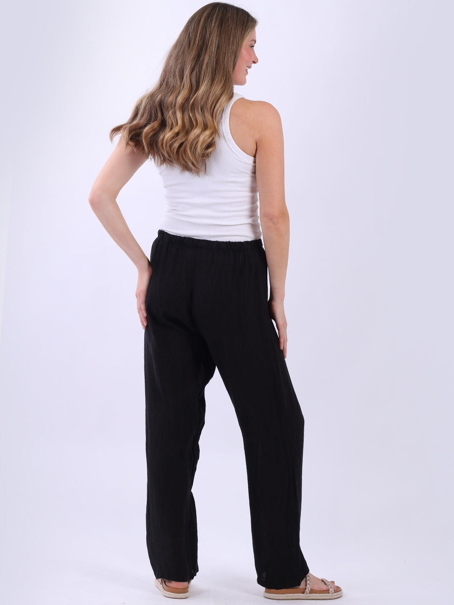 Straight Leg Plain Linen Women Pant