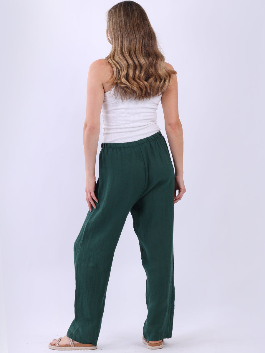 Straight Leg Plain Linen Women Pant