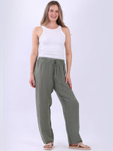 Straight Leg Plain Linen Women Pant