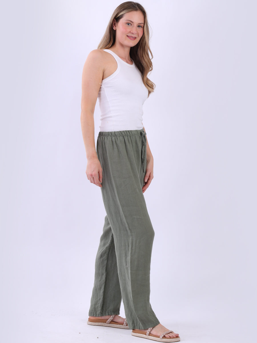 Straight Leg Plain Linen Women Pant