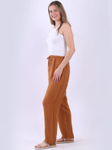 Straight Leg Plain Linen Women Pant