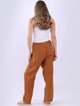 Straight Leg Plain Linen Women Pant