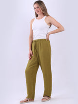 Straight Leg Plain Linen Women Pant