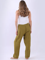 Straight Leg Plain Linen Women Pant