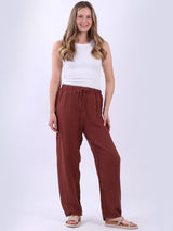 Straight Leg Plain Linen Women Pant