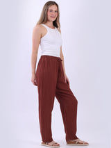 Straight Leg Plain Linen Women Pant