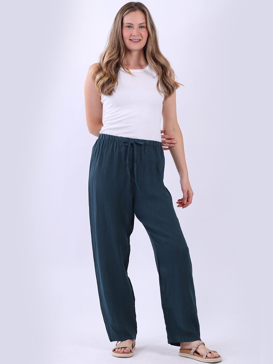 Straight Leg Plain Linen Women Pant