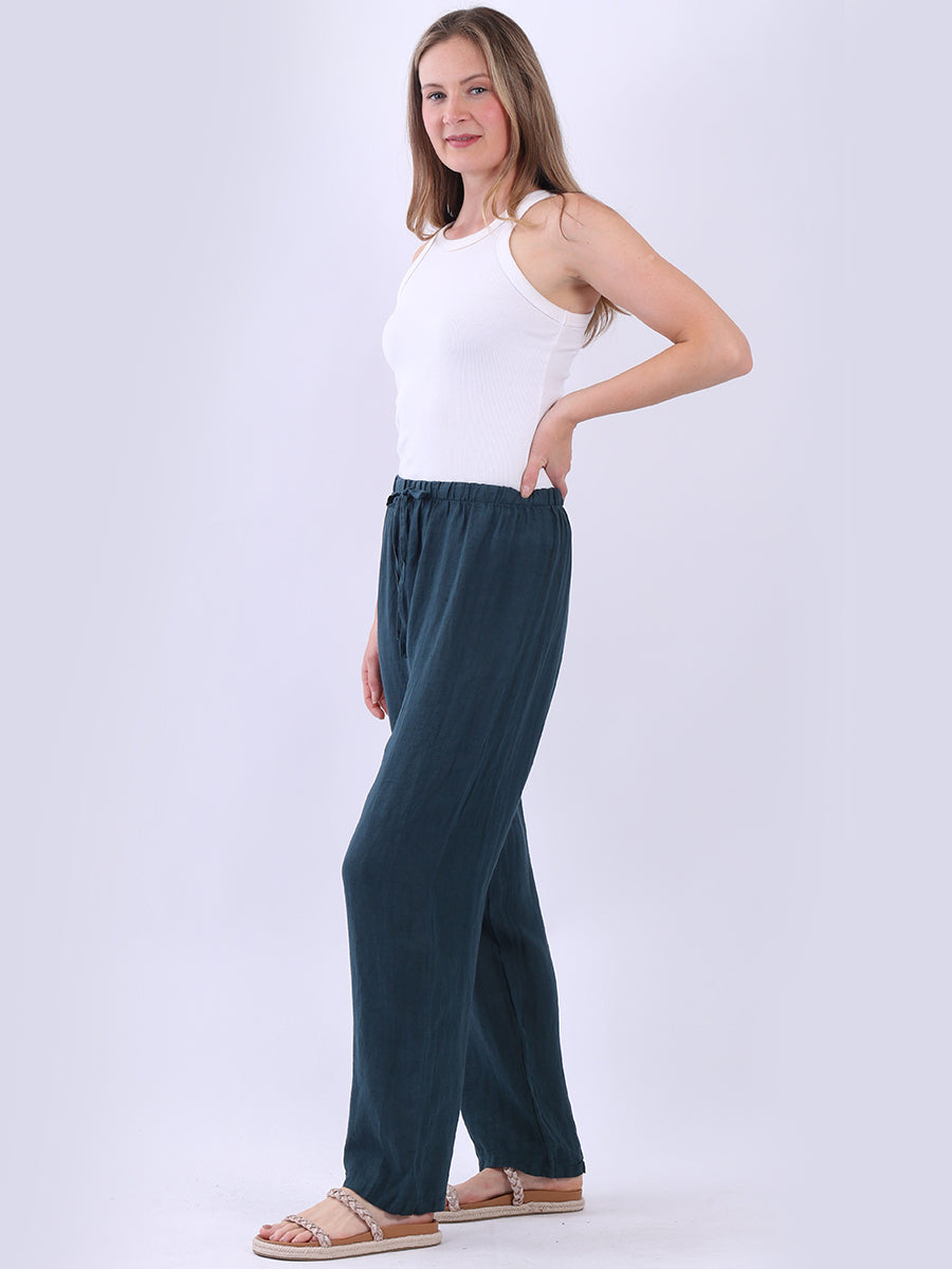 Straight Leg Plain Linen Women Pant