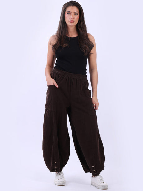 Wide Leg Cotton Corduroy Solid Trouser