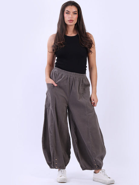 Wide Leg Cotton Corduroy Solid Trouser